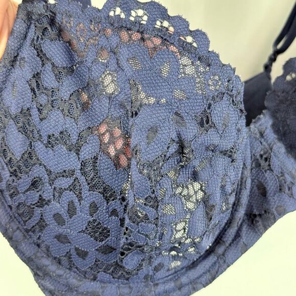 Victoria’s Secret open lace cup navy blue unlined underwire demi bra versatile s - Picture 4 of 7